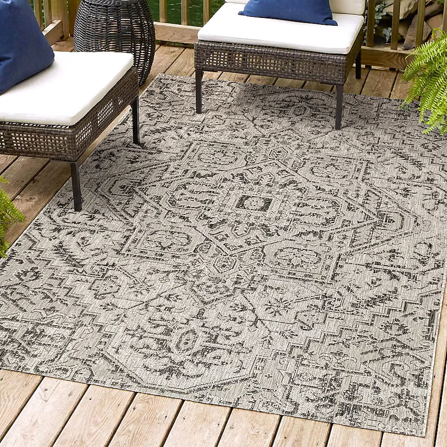 JONATHAN  Y Santa Monica Estrella Textured Weave 4 X 6 (ft) Black/Gray Indoor/Outdoor Border Coas... | Lowe's