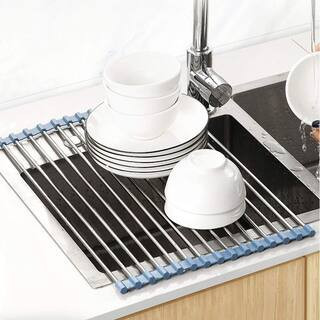 Gray Stainless Steel Roll Up Dish Drying Rack for Kitchen Sink, Foldable Dish Drainer with Silicone Mat | The Home Depot