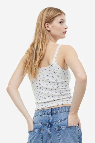 Lace-trimmed Ribbed Tank Top | H&M (US + CA)