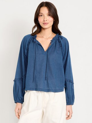 Long-Sleeve Ruffle Trim Top | Old Navy (US)