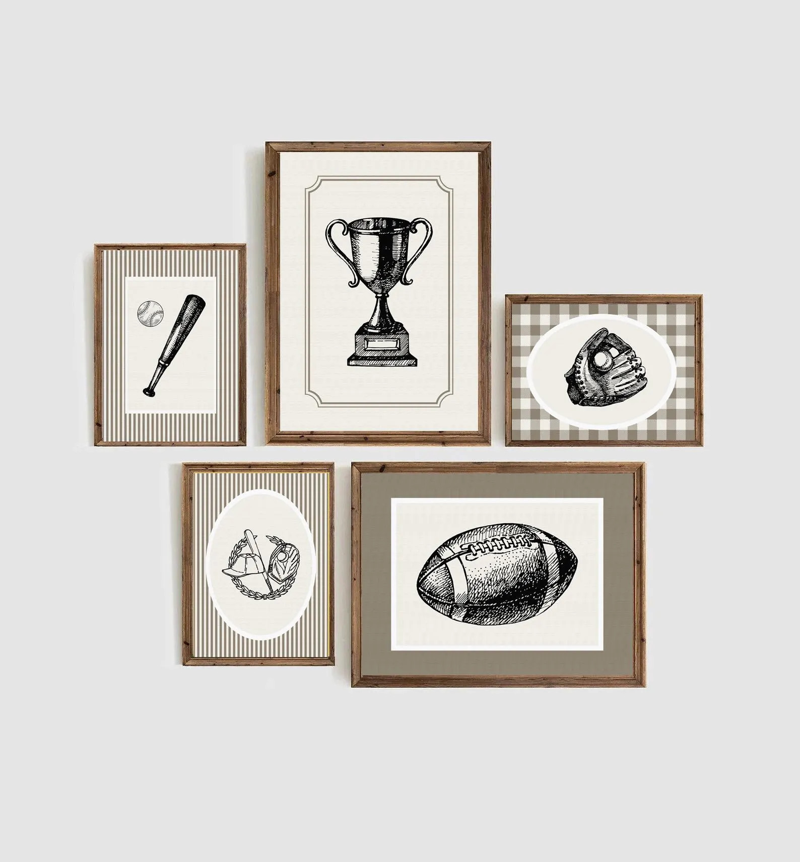 Old fashionned Baseball Gallery Wall Set | 5 prints set Kids Room and Playroom Decor | Neutral Re... | Etsy (Global)