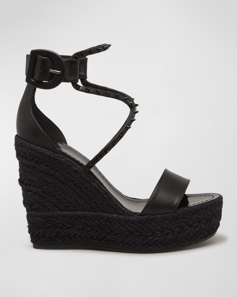 Christian Louboutin Chocazeppa Leather Spike Wedge Espadrilles | Neiman Marcus