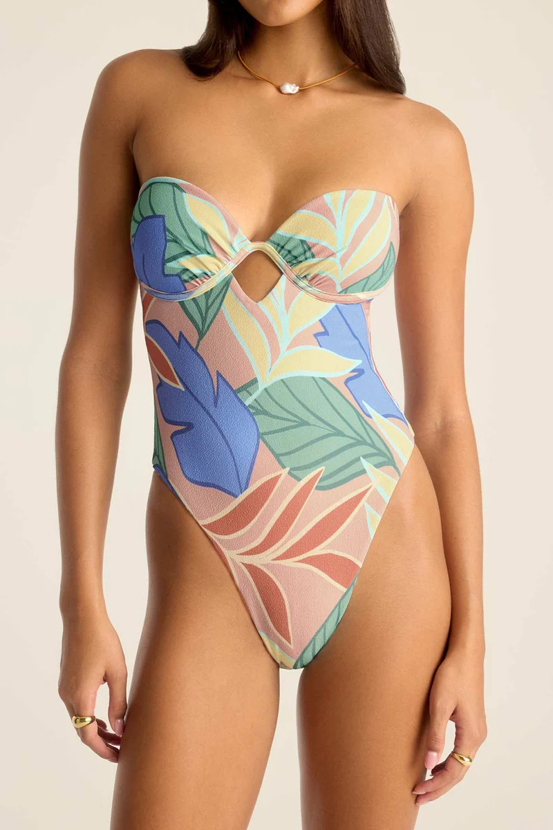 Mabel Underwire Bandeau One Piece - Retro Jungle Crepe Texture | Vitamin A