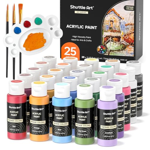 Shuttle Art Acrylic Paint Set, 25 Vintage Colours Acrylic Paints, 2oz/60ml Bottles, Rich Pigmented, Premium Acrylic Paints for Artists, Beginners and Kids on Rocks Crafts Canvas Wood Ceramic | Amazon (US)