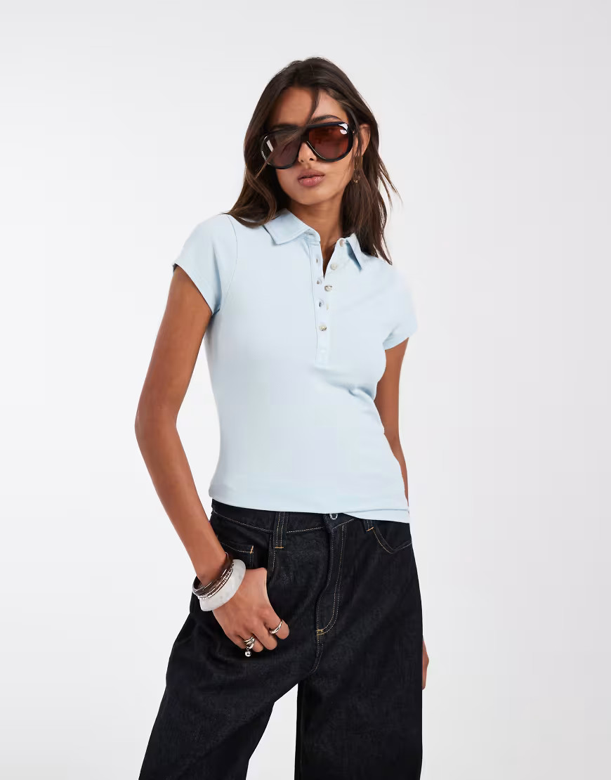 ASOS DESIGN picquot shrunken polo light blue | ASOS (Global)