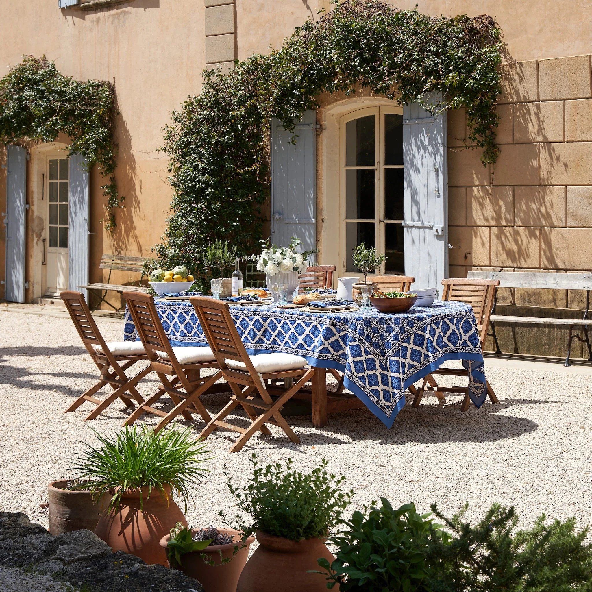 French Tablecloth Azulejo Blue | Couleur Nature
