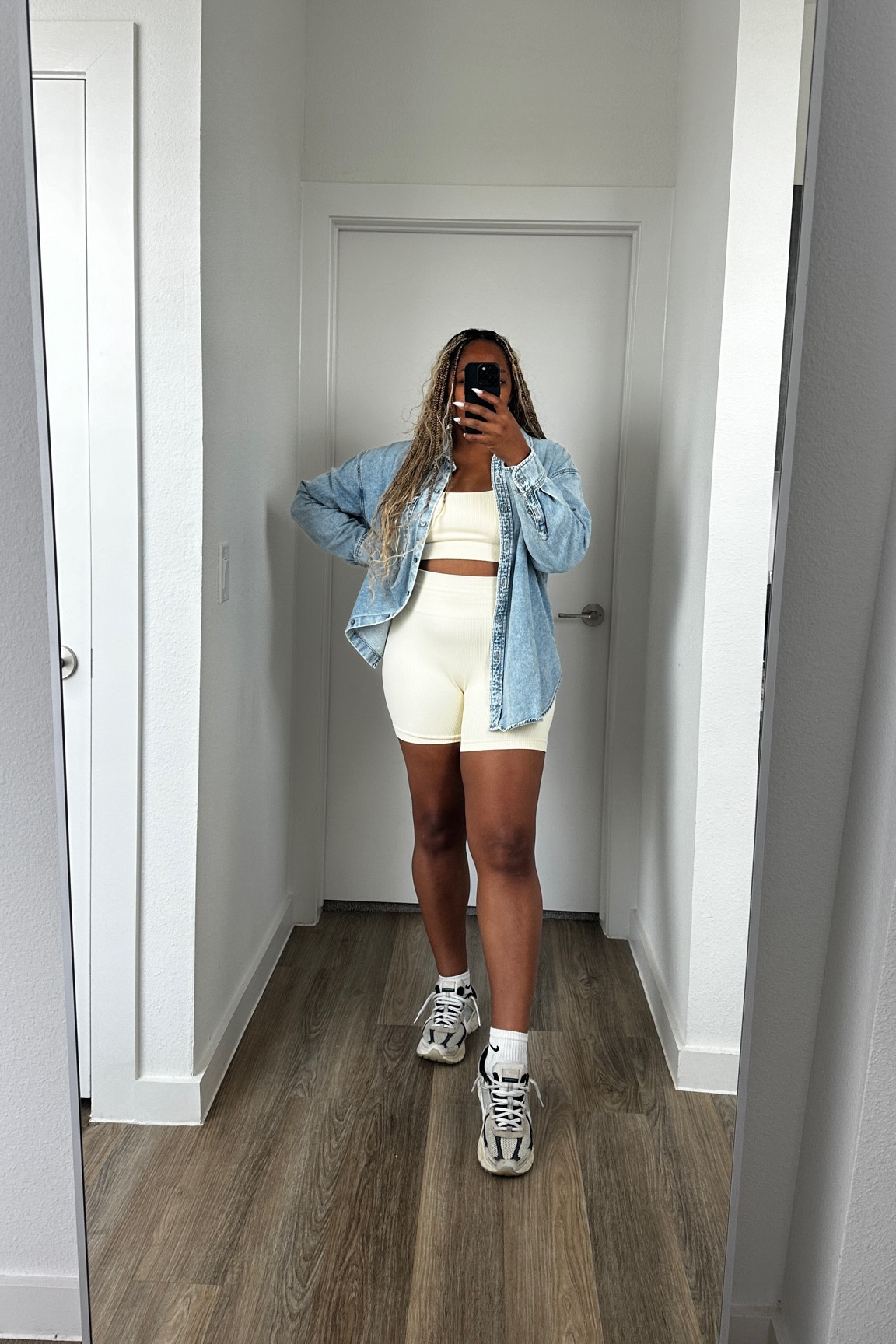 Casual WFM outfit. The two piece set comes in 20 colors and is only $30! Elevated the look with this denim shirt and I have a comfy and stylish look for the day!

#LTKActive #LTKMidsize #LTKFindsUnder50