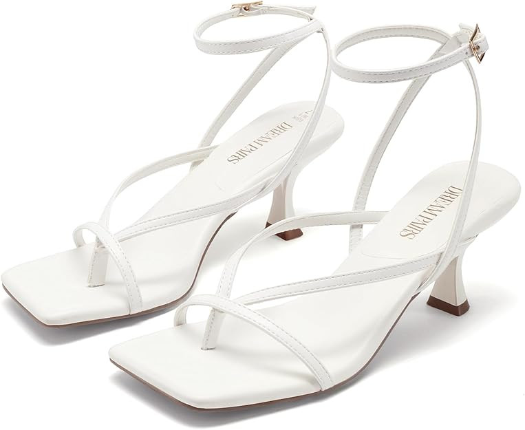 DREAM PAIRS Women's Dressy Kitten Heel Sandals, Sylvestra Strappy Open Square Toe Heels with Ankl... | Amazon (US)