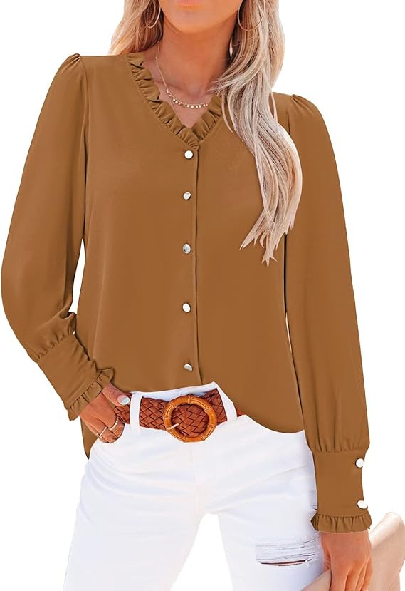 LookbookStore Womens Business Casual Tops Work Blouses Button Down Long Sleeve Dressy... | Amazon (US)