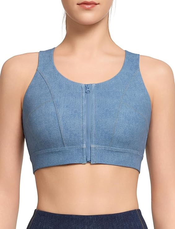 Yvette Zip Front Sports Bras for Women High Impact Racerback Sports Bra Full Support No Bounce fo... | Amazon (US)