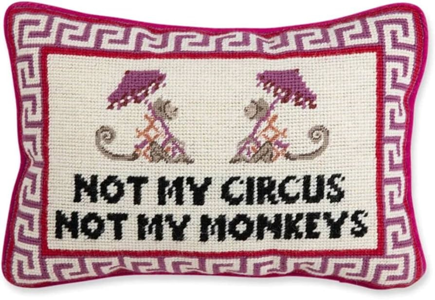 FURBISH Needlepoint Decorative Throw Pillow - Not My Circus Not My Monkeys, Small Embroidered Acc... | Amazon (US)