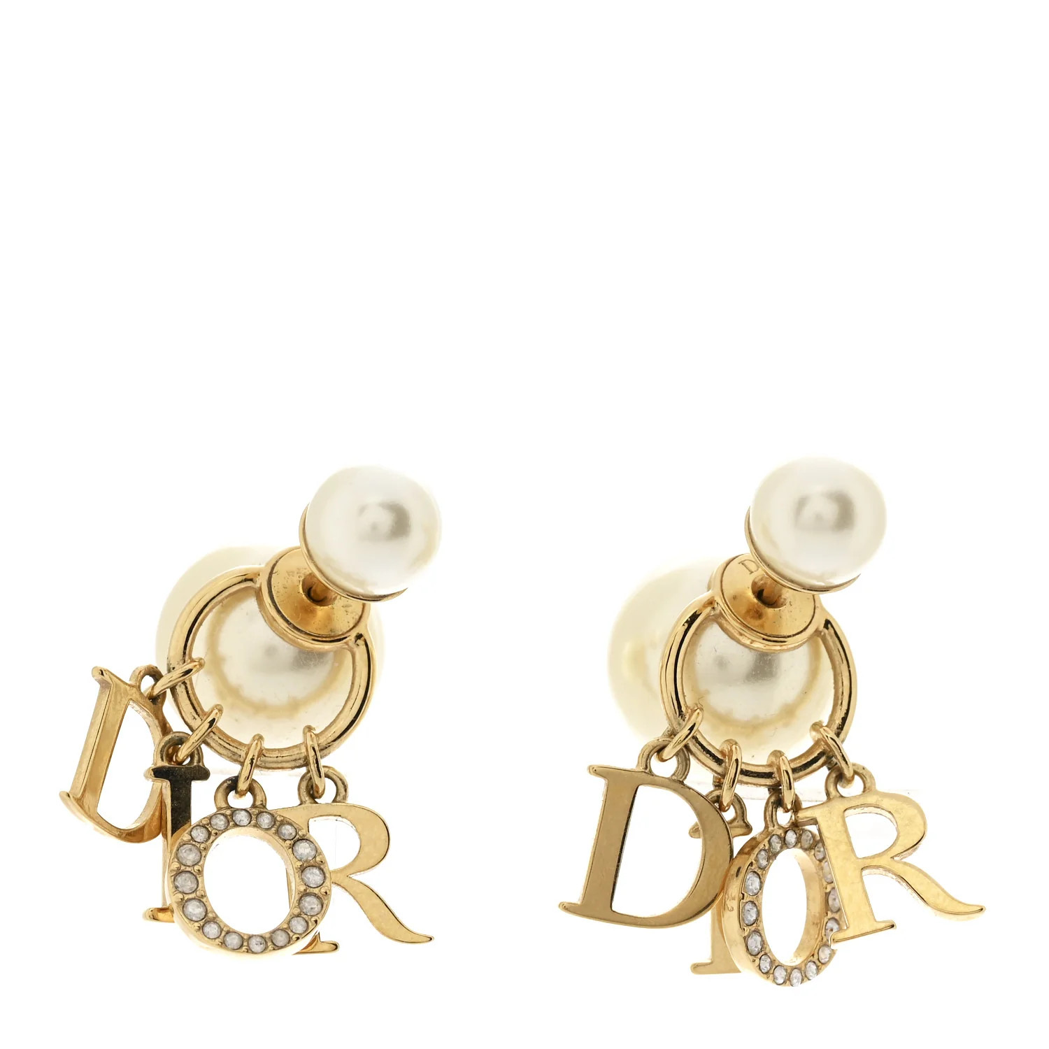 Pearl Crystal Tribal Logo Charms Earrings Gold | FASHIONPHILE (US)