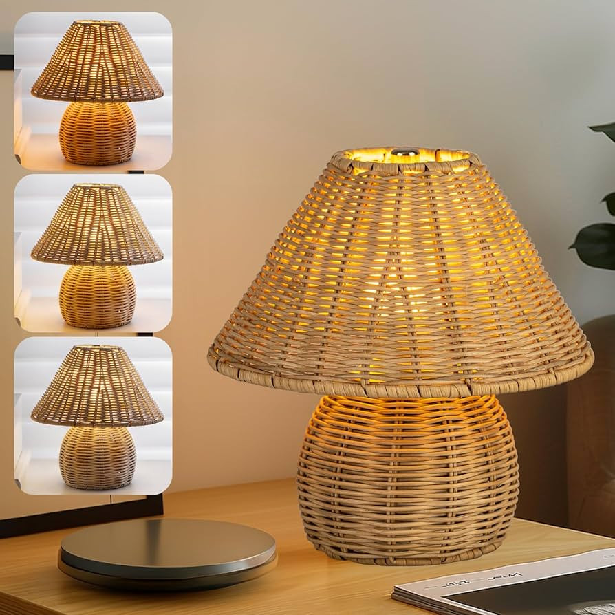 Bamboo Table Lamp Handmade Boho Rattan Beside Lamp,3 Colors Adjustable Vintage Wicker Wooden Nigh... | Amazon (US)