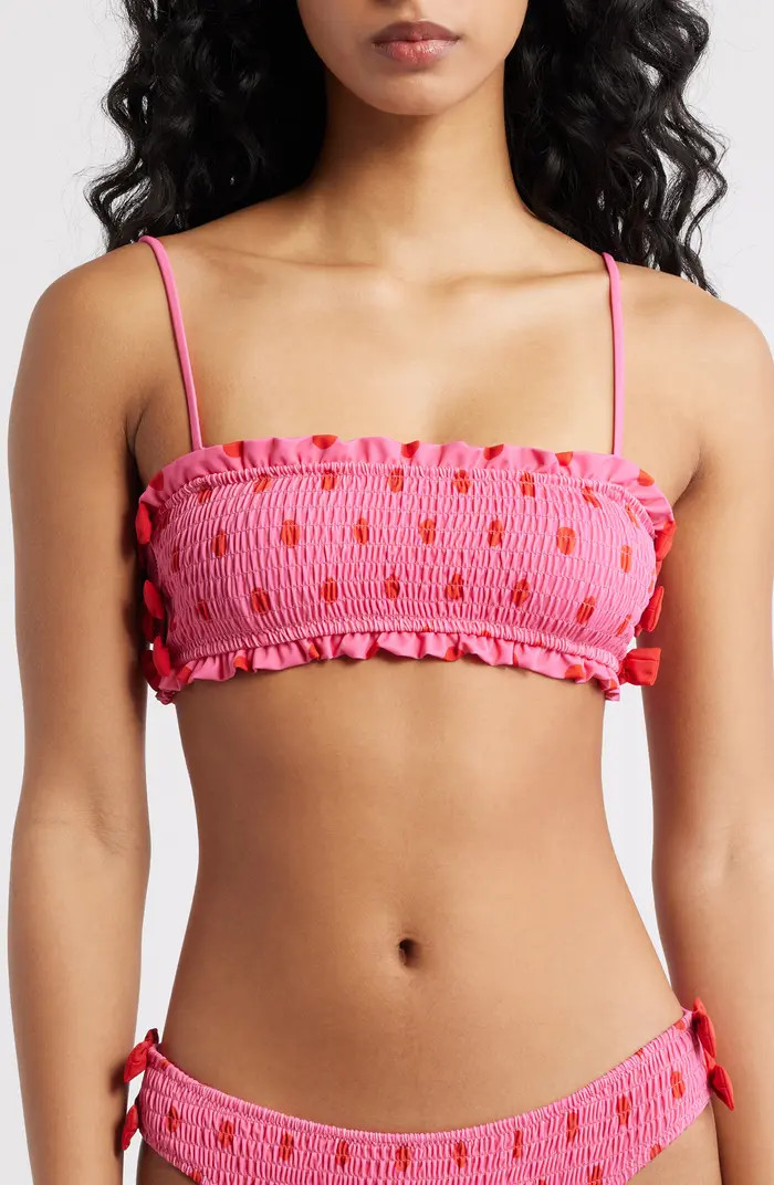 Polka Dot Smocked Bow Bandeau Bikini Top | Nordstrom