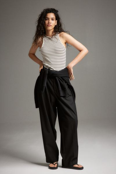 Ribbed Tank Top - Light beige/striped - Ladies | H&M US | H&M (US + CA)