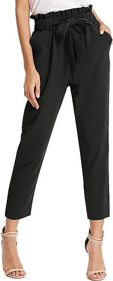 KANCY KOLE Women Paper Bag Pants High Waist with Pockets Tie Casual Cropped Trousers S-XXL | Amazon (US)