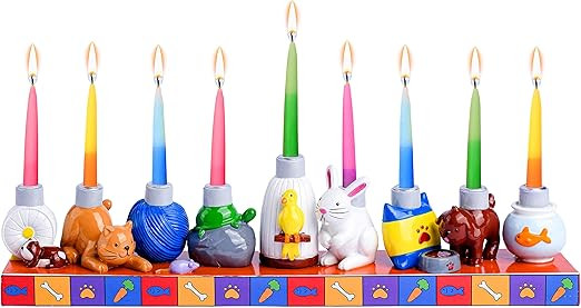 Ner Mitzvah Hand Painted Resin Hanukkah Menorah - Theme Menorahs for Chanukah - Pets Multicolored... | Amazon (US)