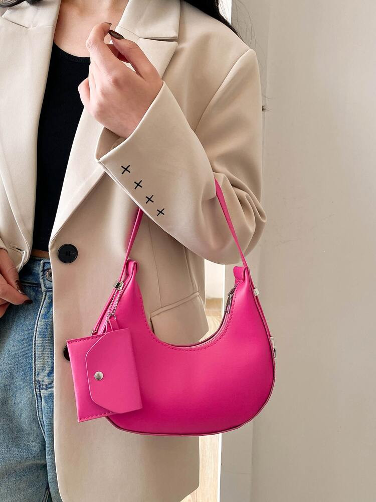 Neon-pink Hobo Bag With Coin Purse | SHEIN
