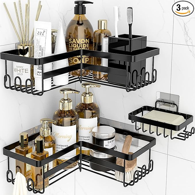 StorageRight Corner Shower Caddy, 3 Pack Adhesive Bathroom Accessories with Soap Holder, Storage ... | Amazon (US)