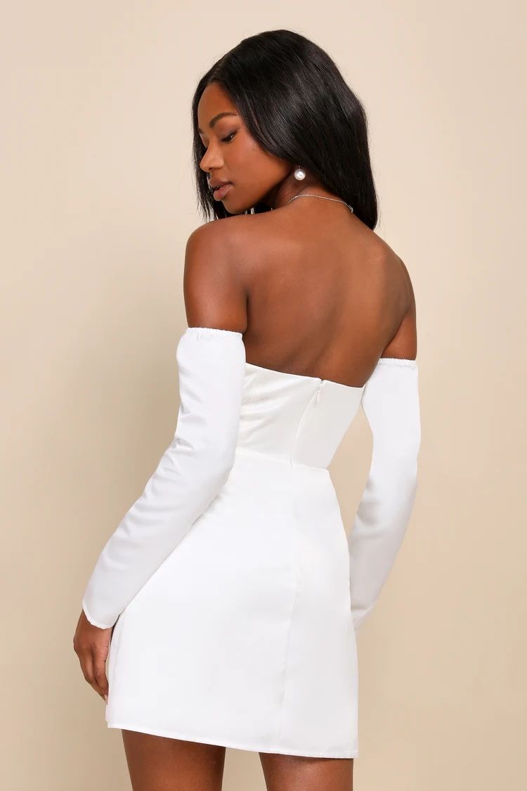 Feeling Adored White Satin Off-the-Shoulder Mini Dress | Lulus