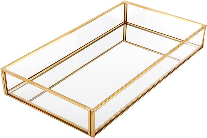HighFree Gold Vintage Glass Decorative Mirror Tray Jewelry Tray Serving Tray Vanity Tray Cosmetic... | Amazon (US)