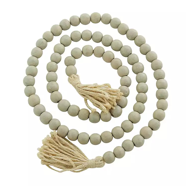 Gray Wood Beads Cream Tassel Garland | Kirkland's Home