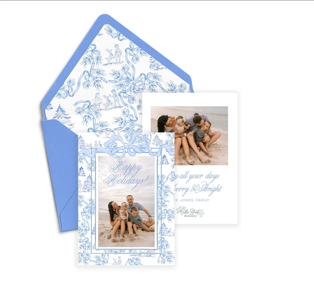 Blue Toile Christmas Photo Card Printable Christmas Card - Etsy | Etsy (US)