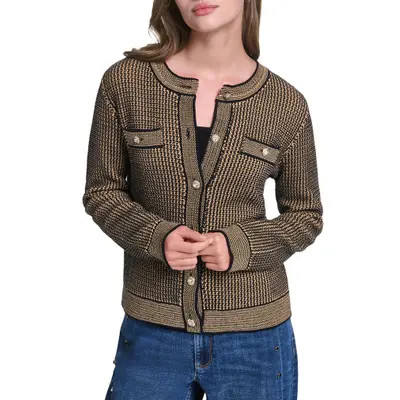 KARL LAGERFELD PARIS Four Pocket Cardigan in Naval Academy/black at Nordstrom, Size Small | Nordstrom