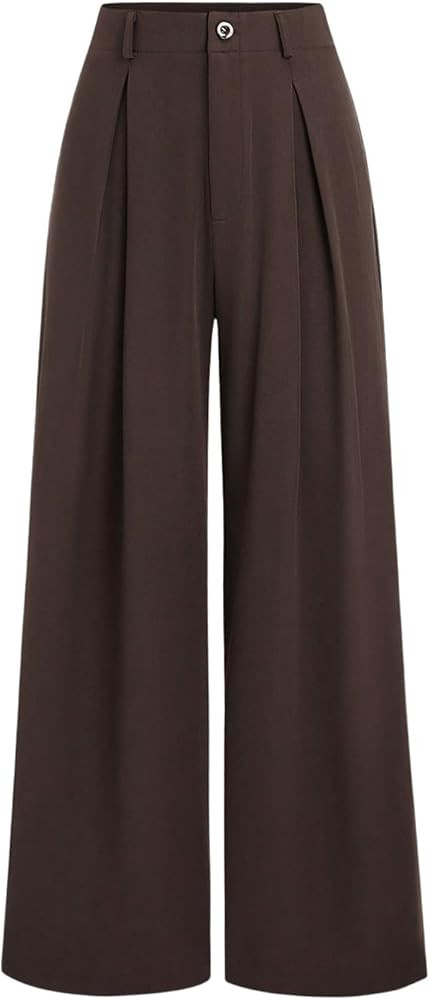 GORGLITTER Women's Pleated High Waisted Trousers Dress Pants Dressy Casual Wide Leg Business Casu... | Amazon (US)