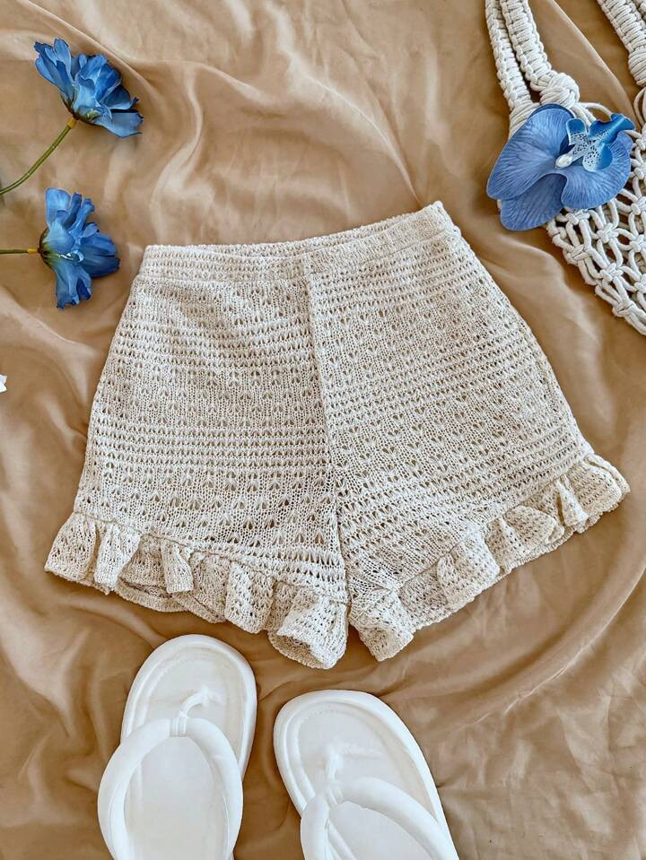 Soleia Women's Minimalist Casual Everyday Shorts Spring Summer Ruffle Hem Shorts For Women Boho B... | SHEIN