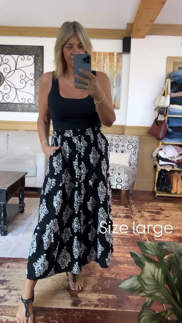 Size large in the maxi skirt - great for spring & summer; tank size large 

#LTKSeasonal #LTKOver40 #LTKMidsize