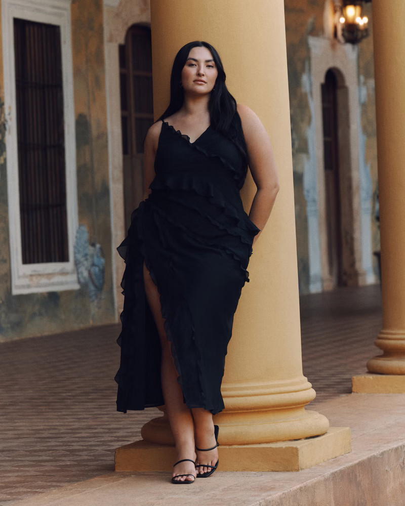 Abercrombie & Fitch Women's Draped Ruffle Maxi Dress in Black - Size XS | Abercrombie & Fitch (US)
