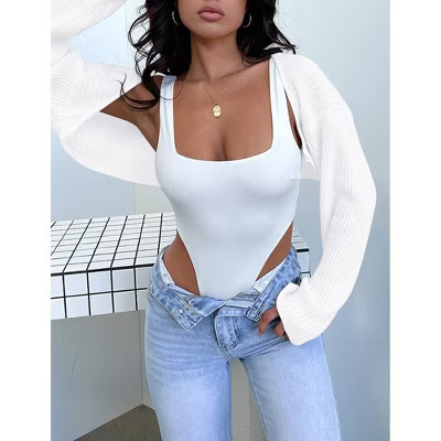 Women's Long Sleeve Knit Shrug Cardigan Stylish Short Crop Cardigan for Layering with Tanks or Dresses White L | Target