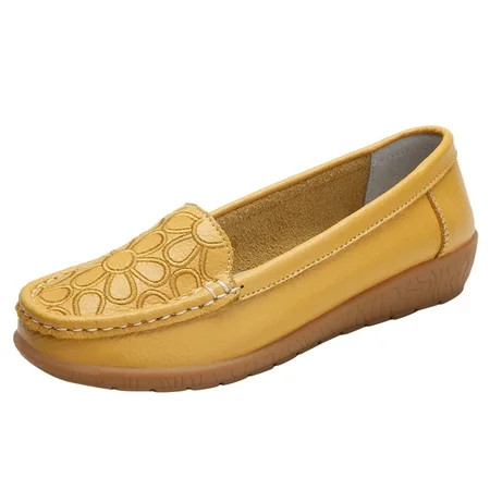 dmqupv Women Fashion Casual Flat Shoes Slip On Leather Loafer Comfortable Flat Shoes Outdoor Womens Shoes Casual Booties Shoes Yellow 7.5 | Walmart (US)