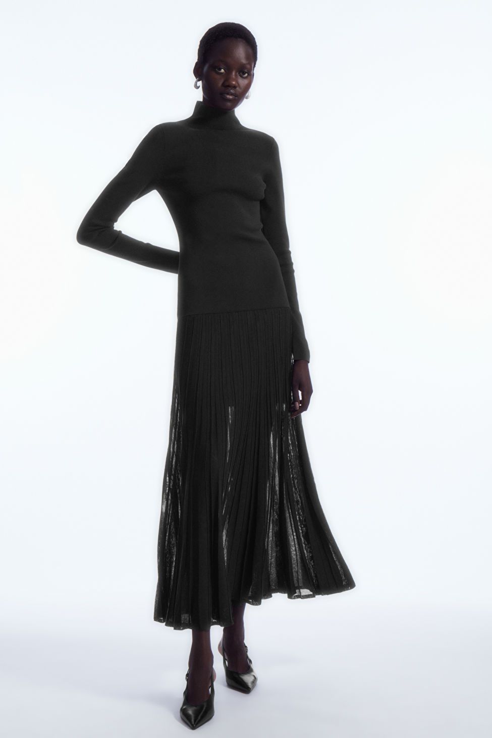 PLEATED KNITTED TURTLENECK MAXI DRESS | COS UK