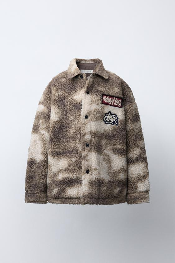 TIE-DYE FAUX SHEARLING PATCH OVERSHIRT | Zara US