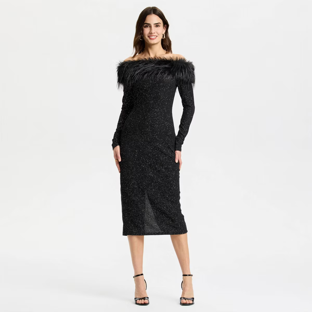 Women's Long Sleeve Faux Fur Off the Shoulder Midi Dress - A New Day™ | Target