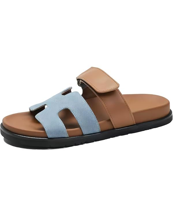 Women Sandals Summer Flat Sandal Comfy Adjustable Strap Sandals Fashion Mules Slip On Casual Sand... | Amazon (US)