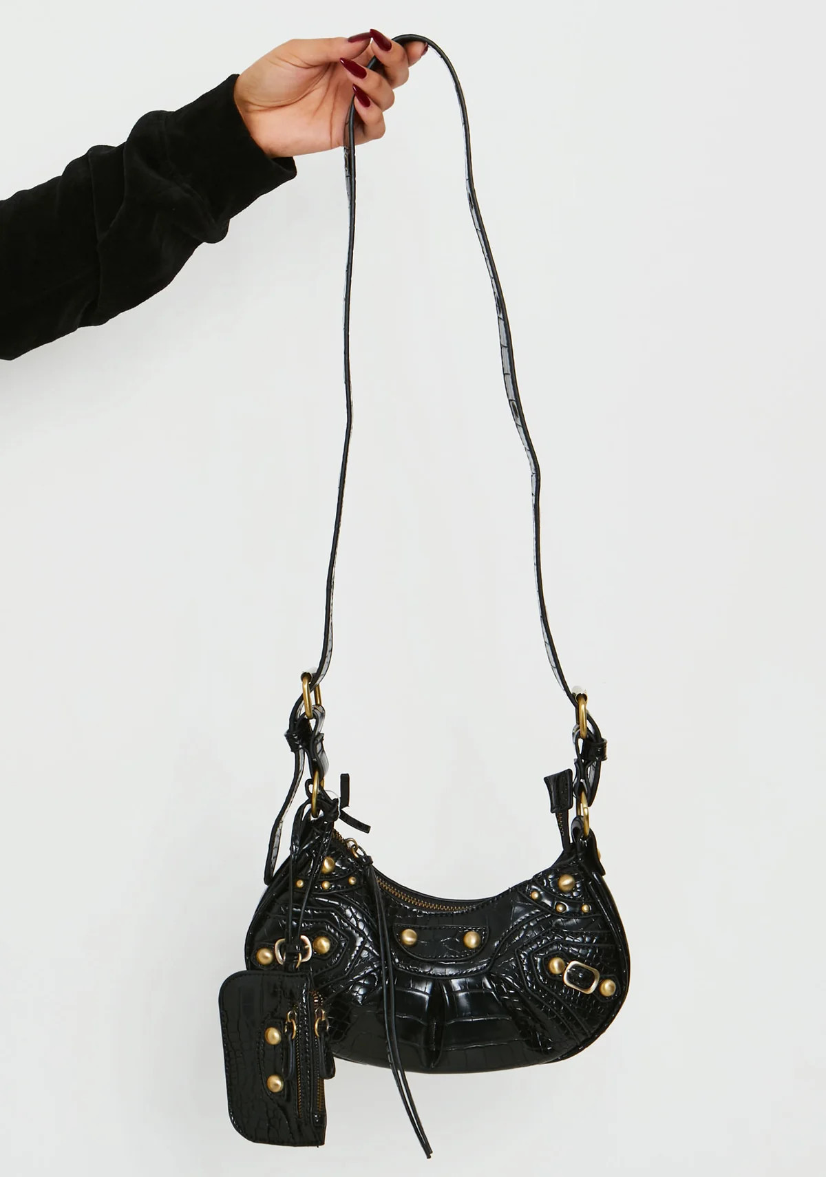 Gigi Black Croc Faux Leather Shoulder Bag | Missy Empire (UK)