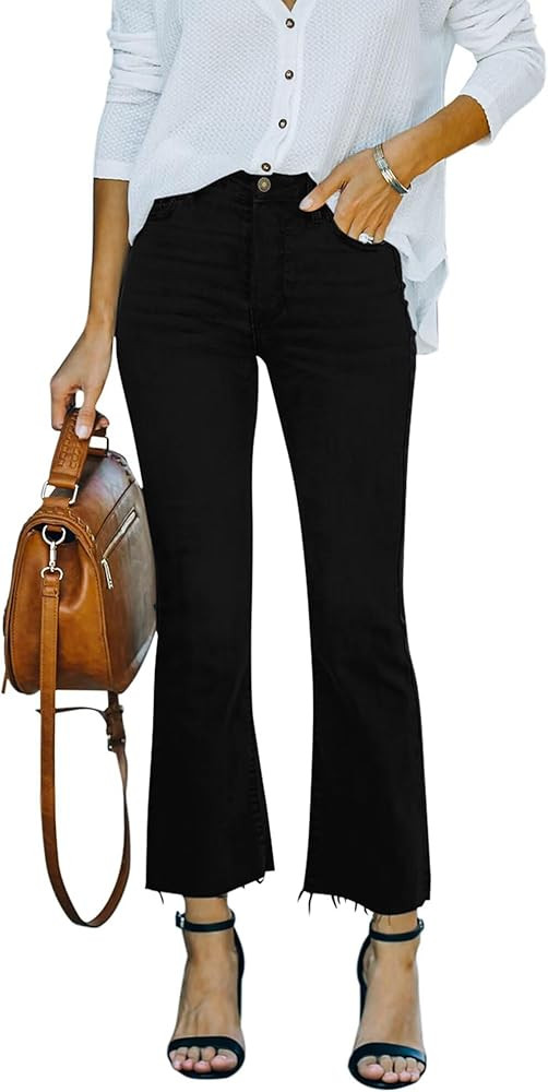 Flare Jeans for Women Cropped Stretchy Mid Rise Bell Bottom Jeans Womens Crop Flare Jeans with Ra... | Amazon (US)