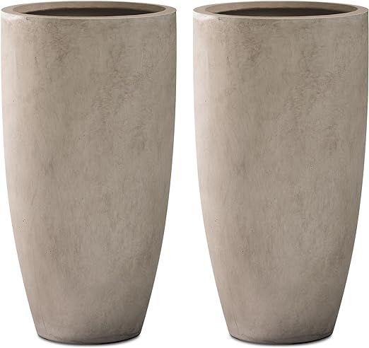 Kante 23.6" H Weathered Concrete Tall Planters (Set of 2), Large Outdoor Indoor Decorative Plant ... | Amazon (US)