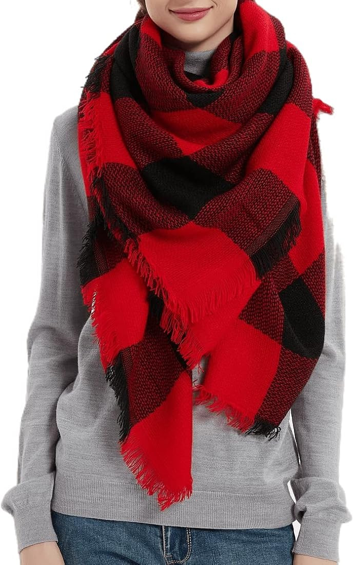 Wander Agio Womens Warm Blanket Scarf Square Winter Shawls Large Infinity Scarves Stripe Plaid Sc... | Amazon (US)