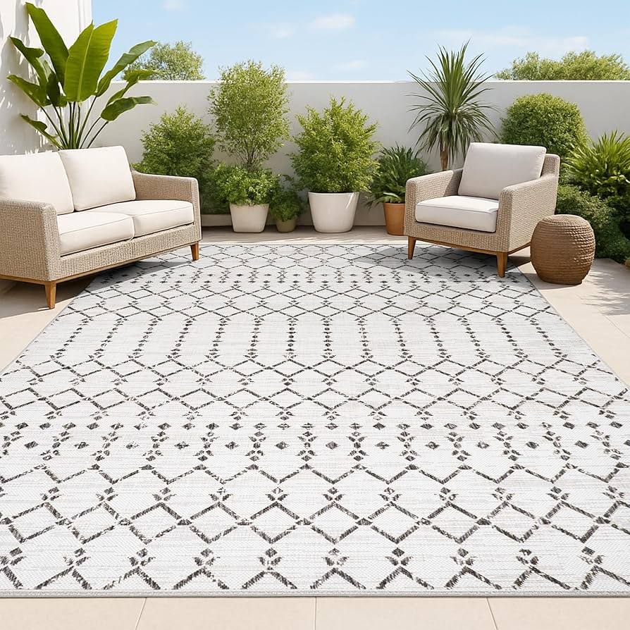 JONATHAN Y Moroccan Geometric Indoor Outdoor Area Rug 8X10 Cream/Black, Ourika Textured Weave for... | Amazon (US)
