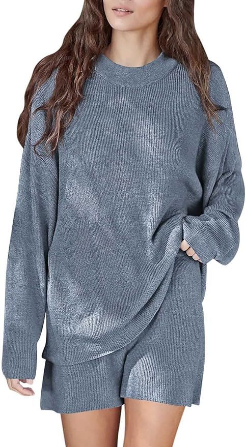 Viottiset Women's 2 Piece Outfits Lounge Shorts Set Oversized Sweater Top Loungewear Sweatsuit | Amazon (US)