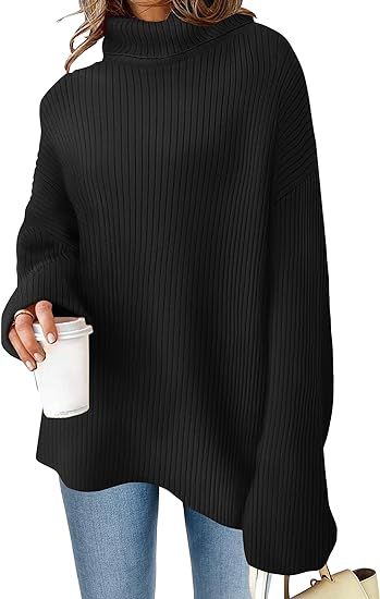 ZESICA Women's 2023 Winter Sweaters High Neck Long Sleeve Chunky Knit Oversized Side Slit Pullove... | Amazon (US)