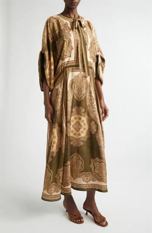 Zimmermann Mahon Paisley Print Habutai Silk Maxi Dress in Olive Paisley at Nordstrom, Size 2 | Nordstrom