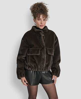 DKNY Women's Collar Neck Bomber Coat - Macy's | Macy's