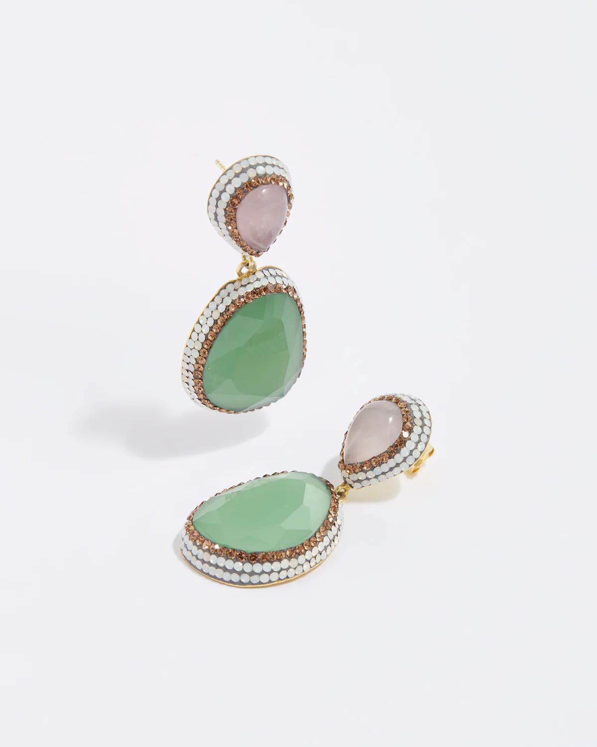 Pink Rose Quartz & Green Catseye Earrings | Soru Jewellery