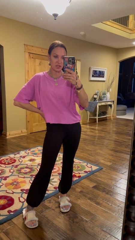 These free people pants are amazing! Loving the mid-ride style with a thick waist band. The cinched bottom lets you show off your cute shoes! This cropped free people shirt is the perfect summer purple and so many other colors to choose from. Wearing size small in pants. Size small in shirt. 

#LTKActive #LTKVideo #LTKSeasonal