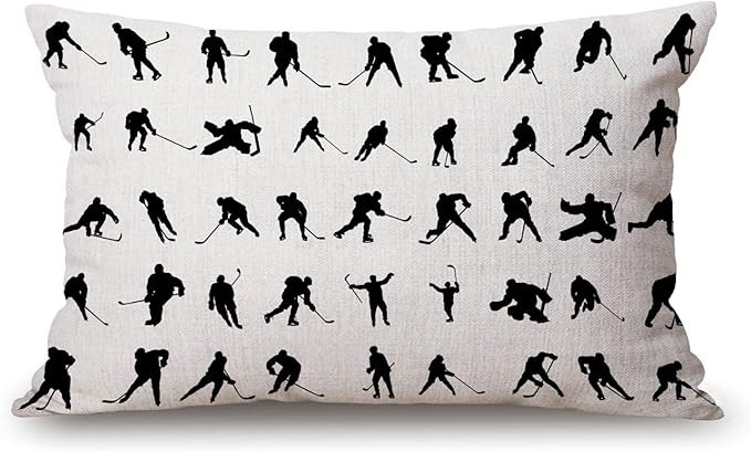 Silhouettes Hockey Players Pillow Cover Farmhouse Sport ice Skating Man Winter Decorations Cushio... | Amazon (US)